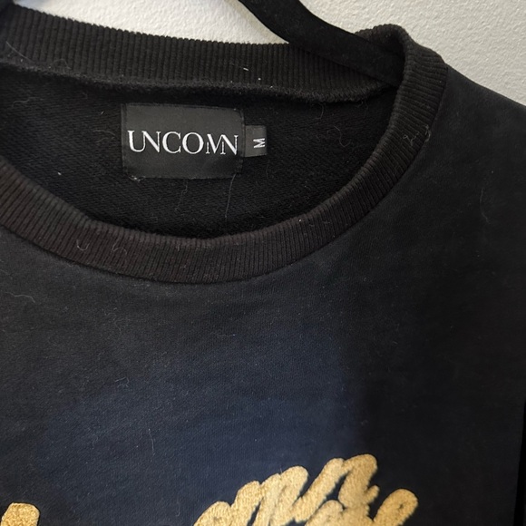 Uncomn Wealth Sweatshirt Black Size M | CHENILLE  Yellow Lettering - Picture 3 of 3
